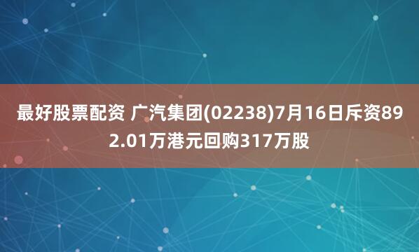 最好股票配资 广汽集团(02238)7月16日斥资892.01万港元回购317万股